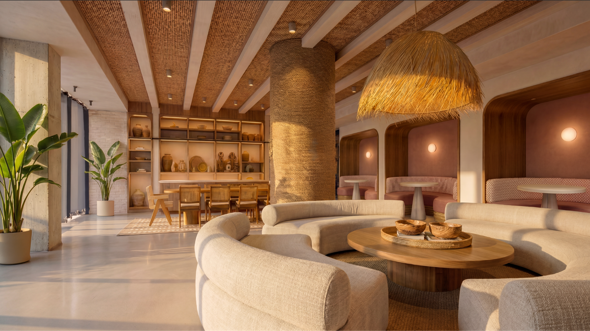 A rendering shows what the “social club” at Flow Wynwood will look like after renovations.