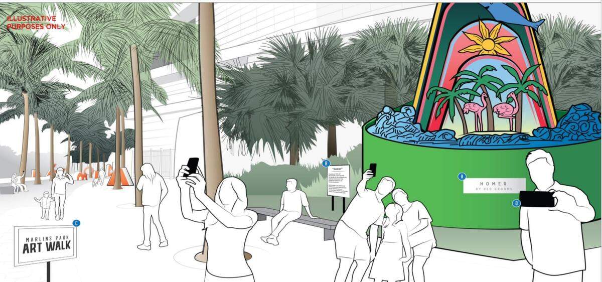 A rendering of what the Marlins home run sculpture might look like once it is moved outside of Marlins Park. New owner Derek Jeter has been trying to have the county-owned artwork moved from the stadium since he and partners bought the Marlins from Jeffrey Loria last year, and on Tuesday, Oct. 16, 2018, he won approval from Miami-Dade to relocate it to a plaza outside.