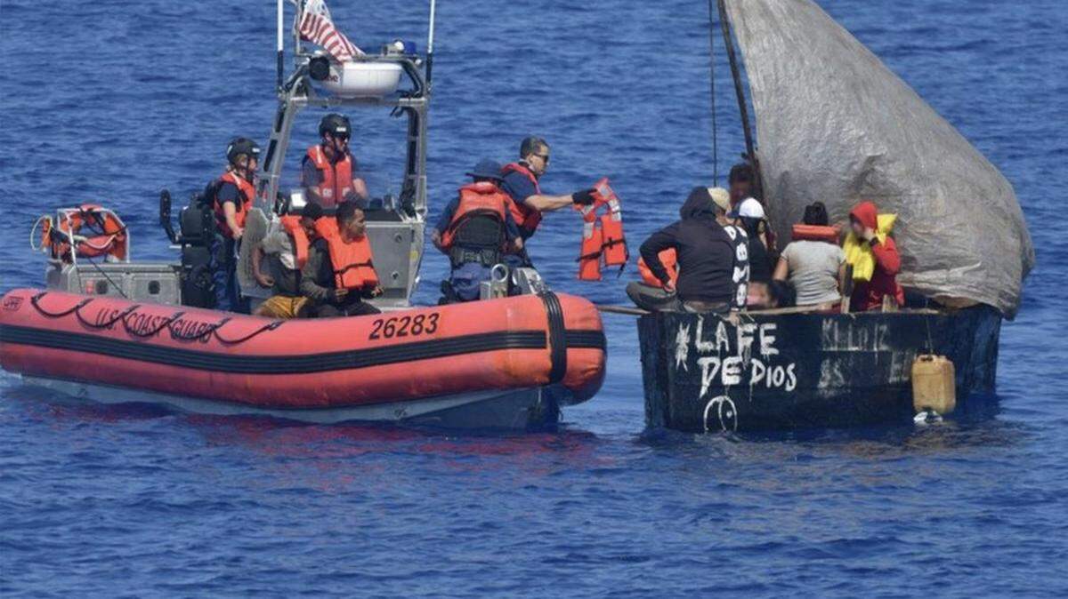 Coast Guard Cutter Isaac Mayo’s crew interdicted a rustic boat carrying Cuban migrants 72 miles south of Key West, Florida, on March 29, 2023.
