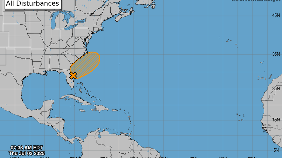 Development chances are up to 60% for the tropical system near northeast Florida.