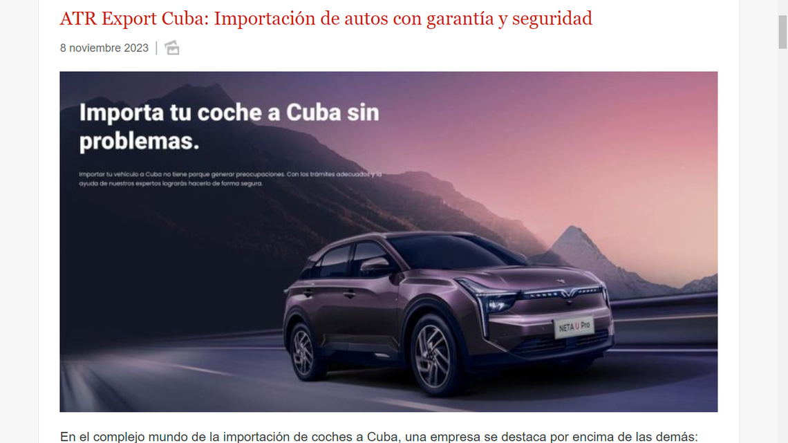 An ad in the Cuban state news site Cubadebate.