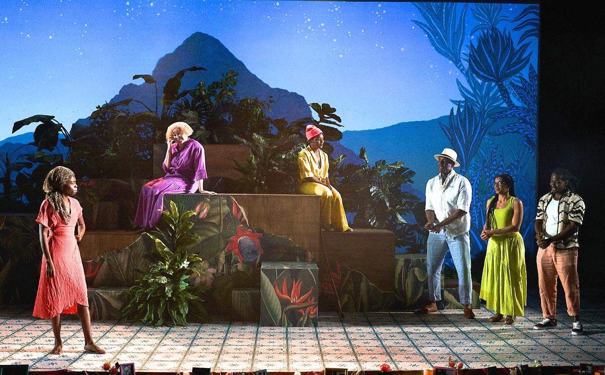 The performers in the Miami New Drama world premiere of “Create Dangerously” evoke Haiti and the courage of artists who stand up to tyranny. (Photo courtesy of FURIOSA Productions)