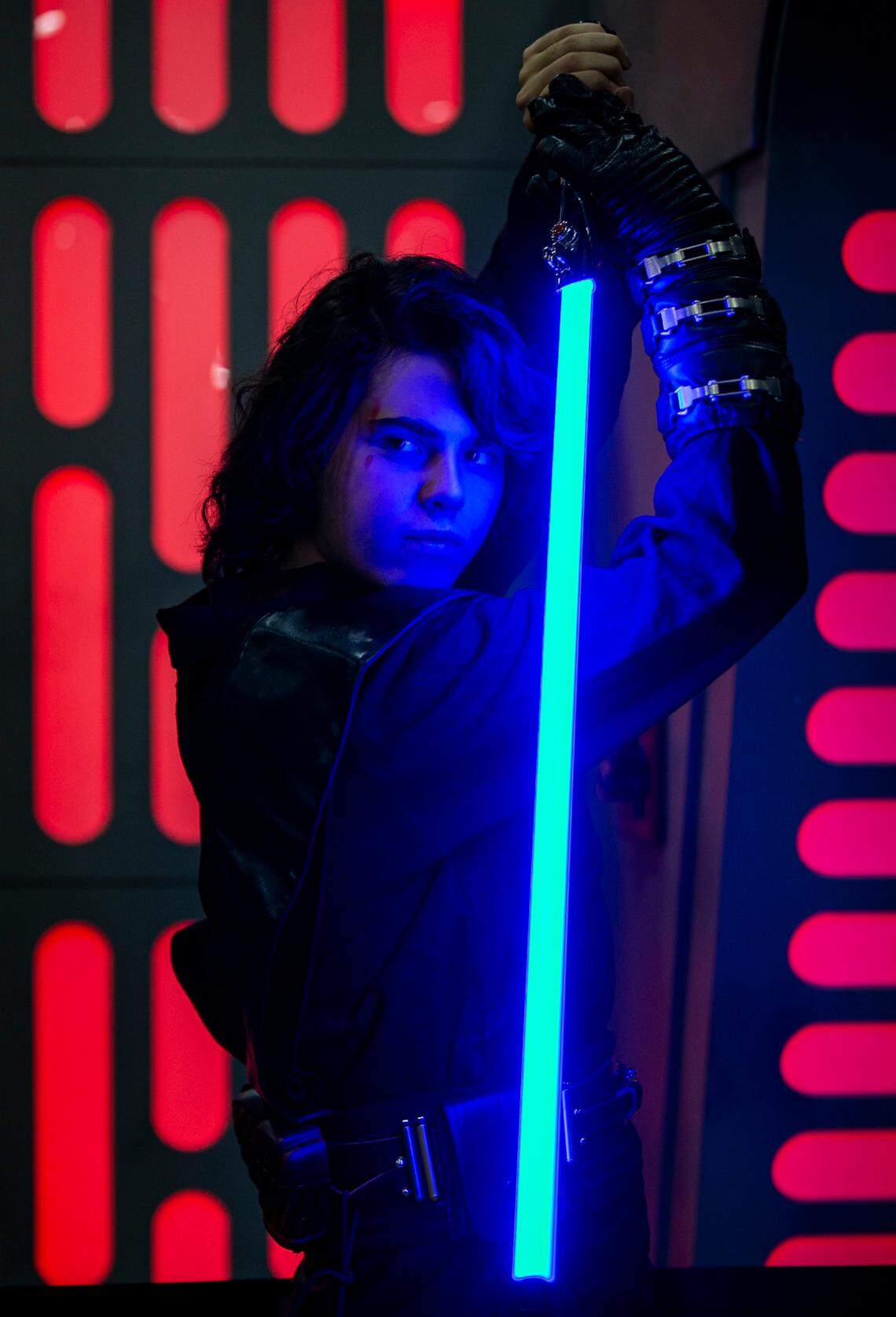Marc Rodz cosplays as Anakin Skywalker from “Star Wars” during Florida Supercon at the Miami Beach Convention Center.