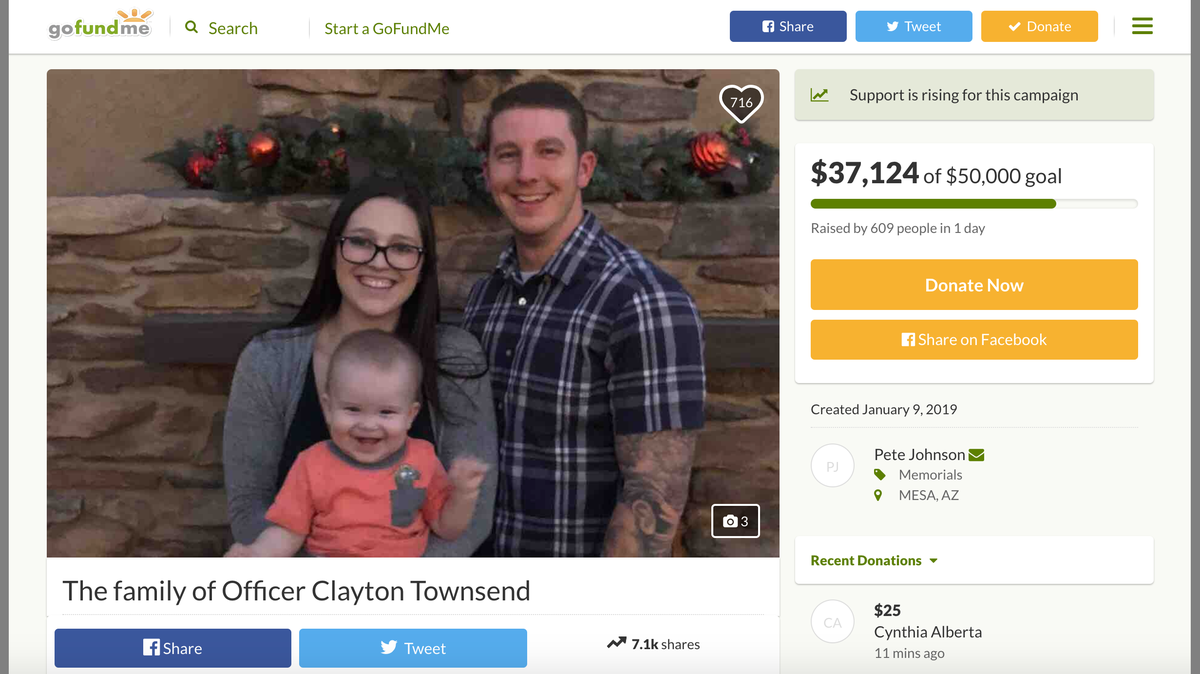 Salt River Police officer Clayton Townsend died in Scottsdale, Arizona, after police say Jerry Sanstead Jr. was texting and driving and ran into the cop, who was a father of a 10-month-old baby boy.
