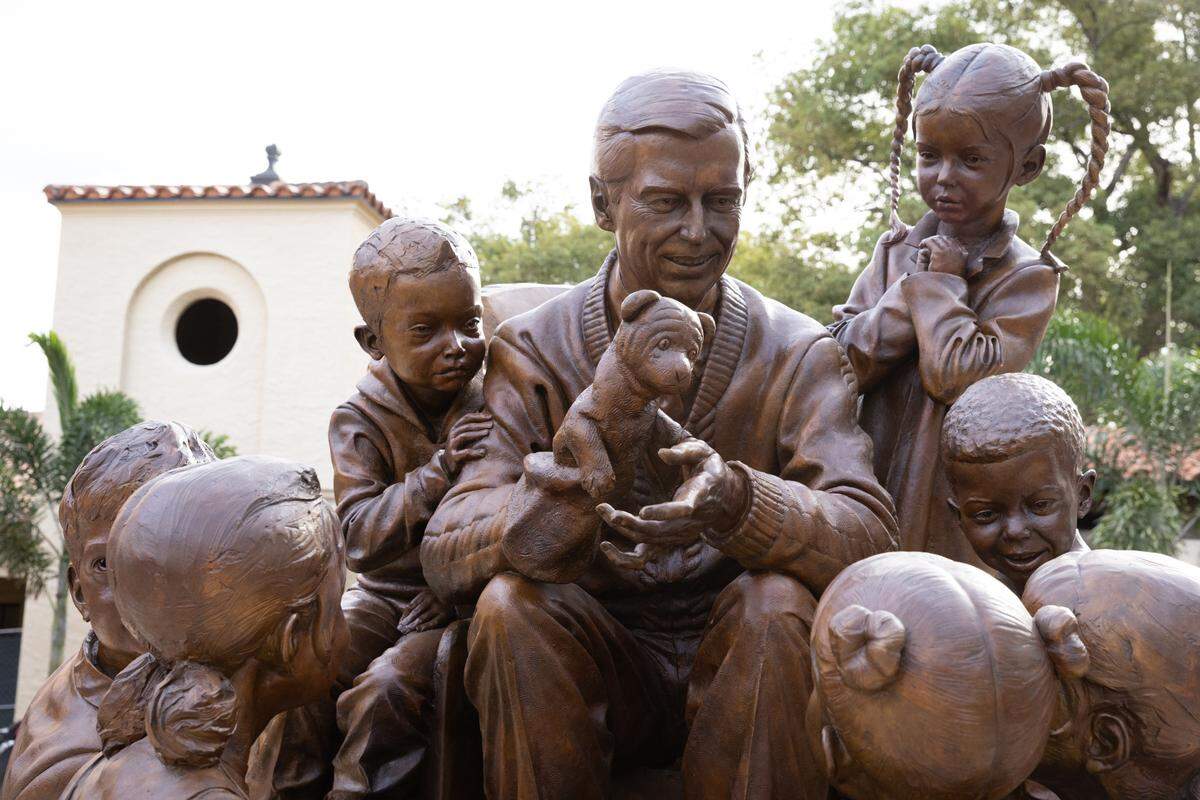 Rollins College in Winter Park, near Orlando, Florida, unveiled its Mister Rogers statue to the public on Oct. 29, 2021. The children’s TV star Fred Rogers graduated from Rollins in 1951.