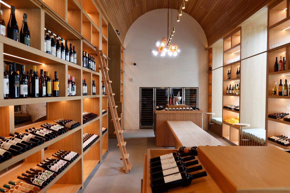 The wine shop at Otto & Pepe, where you can buy bottles to go or drink at the restaurant.