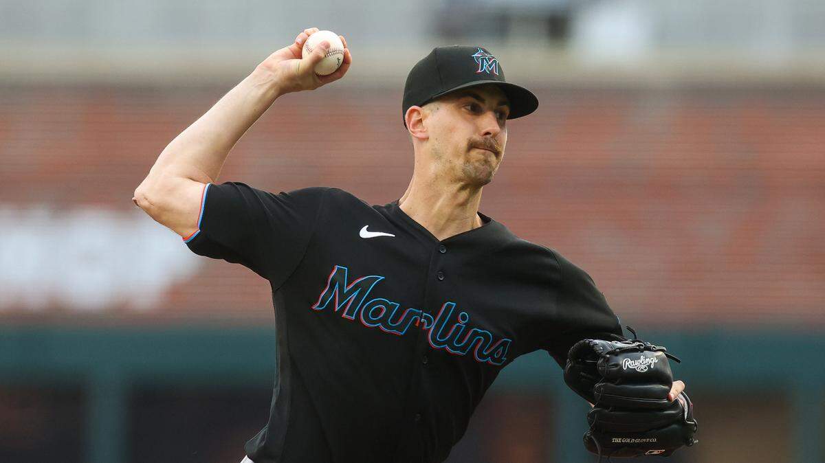 Miami Marlins starting pitcher Bryan Hoeing (78) throws against the Atlanta Braves in the first inning at Truist Park.