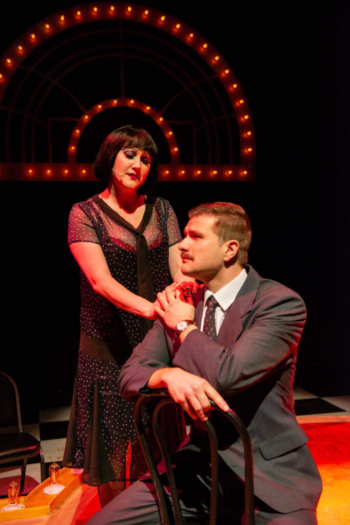 Lindsey Corey as Sally and Teddy Warren as the American novelist in Berlin, Cliff Bradshaw, in Zoetic Stage’s “Cabaret.”