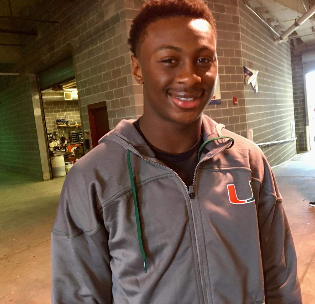 Miami receiver Colbie Young is shown at Lane Stadium at Virginia Tech on Saturday, Oct. 15, 2022 after UM defeated the Hokies 20-14 and Young caught nine passes for 110 yards and a touchdown.