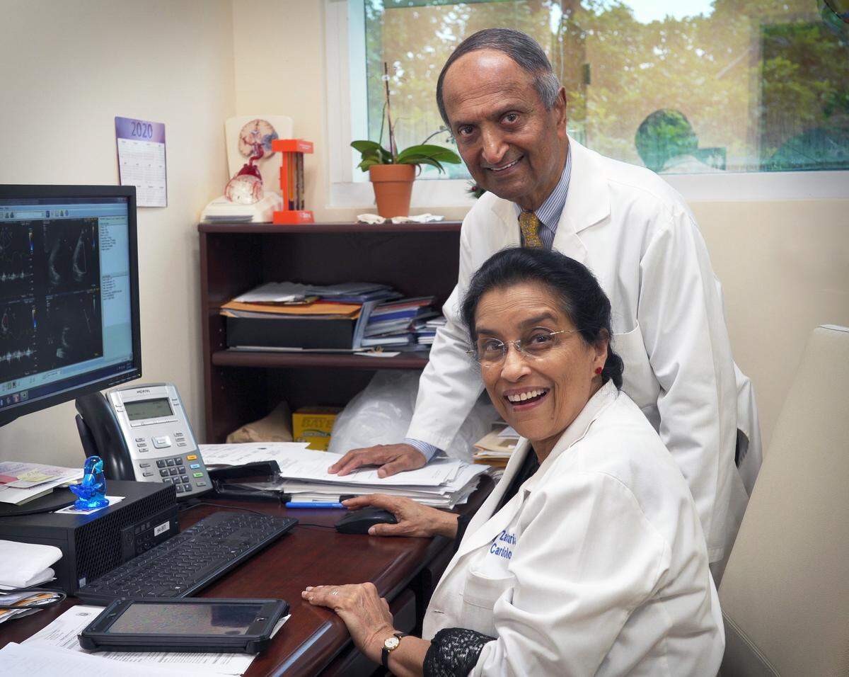 Mammen and Molly Zachariah, both cardiologists at Broward Health, have been married 46 years. They met in medical school in India and are rarely apart. Now at Broward Health, they consult on each other’s cases if needed, and even share an office.