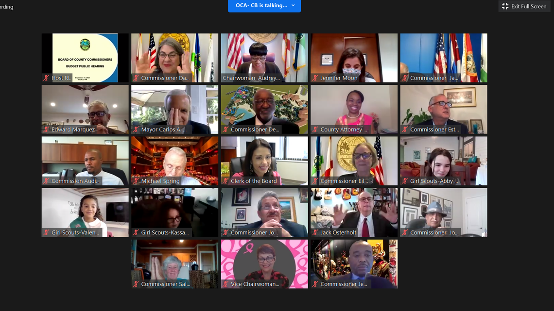 A screenshot of the start of Miami-Dade County’s final budget hearing on Sept. 17, 2020, when commissioners passed the $9 billion spending plan.