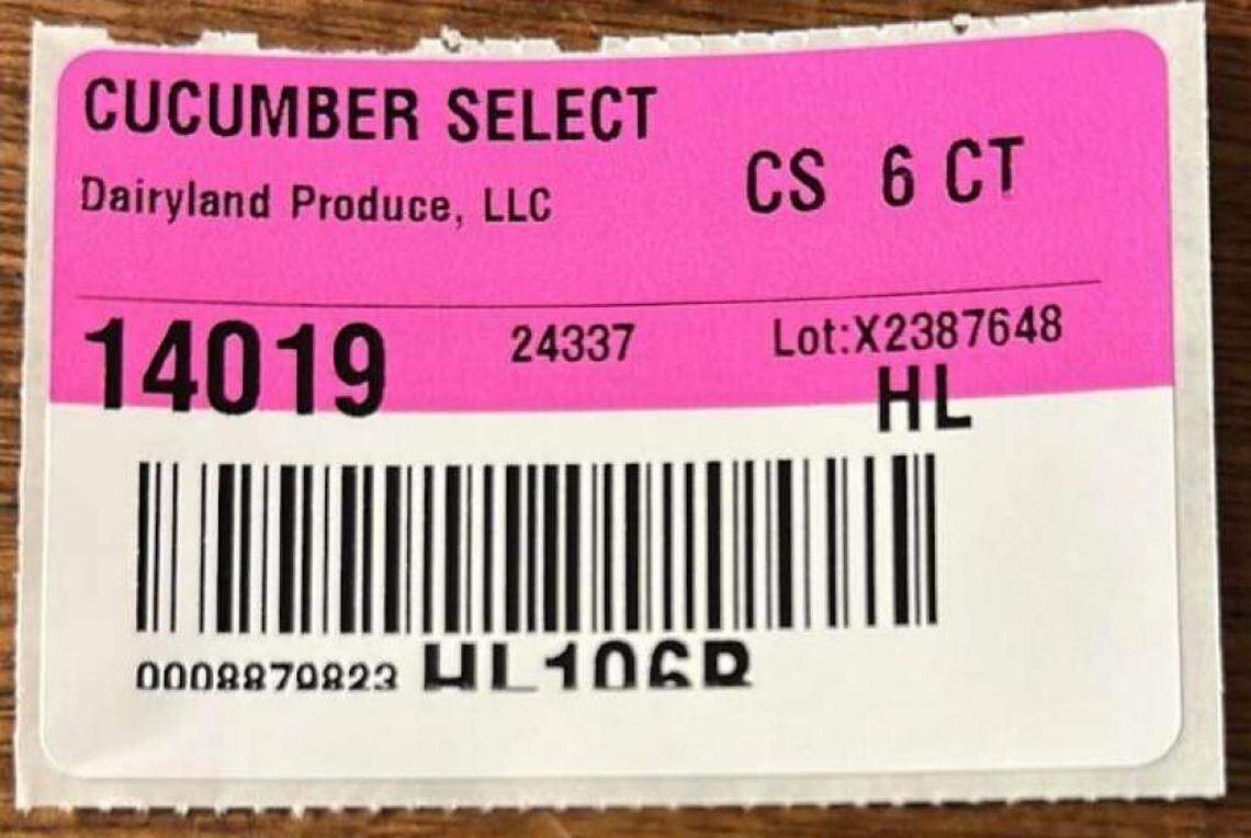 The label on 6-count bags of Dairyland Produce Cucumber Select cucumbers.