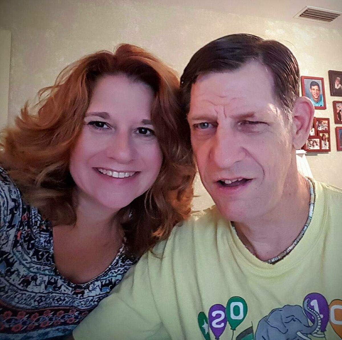 Jamie Jecha with her brother, Sidney Goldblum, 60, who has been part of the WOW Center since he was 18. Jecha recently moved back to Miami from North Carolina to care for him after their mother, Eadie Tracy, died at age 90 in February.