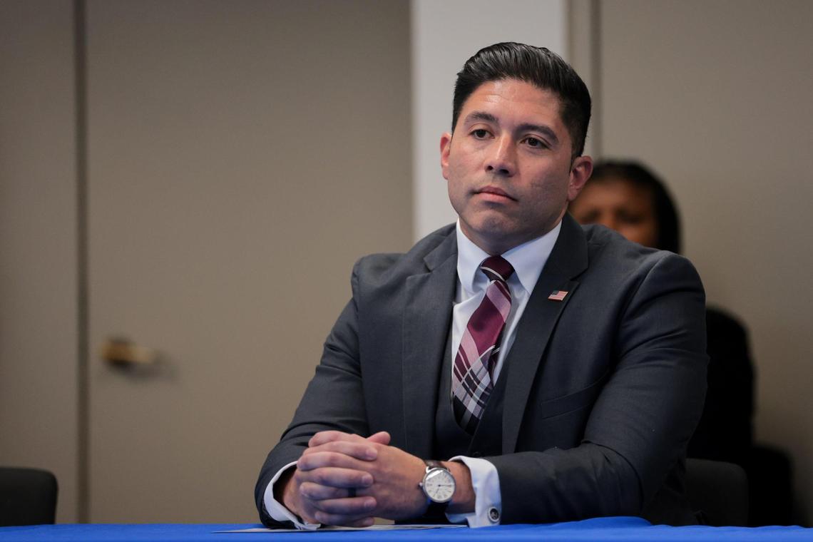 Miami-Dade Commissioner Roberto J. Gonzalez listens at a roundtable discussion on water fluoridation hosted by the Miami-Dade County Mayor Daniella Levine Cava at the Stephen P. Clark Government Center in downtown Miami on Monday, April 7, 2025.