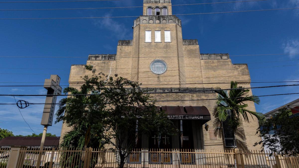Miami, Florida, July 24, 2023 - St. John Institutional Missionary Baptist Church, 1328 NW Third Ave., Miami. The church’s roots date to 1906, making it one of Miami’s oldest Black churches. A Miami-Dade Circuit judge has set a Sept. 11 auction date for three of its buildings. The foreclosure suit stems from a former pastor taking out a $1.6 million loan in the church’s name in 2018 that the church says it did not know about at the time. The historic church is not one of the properties.