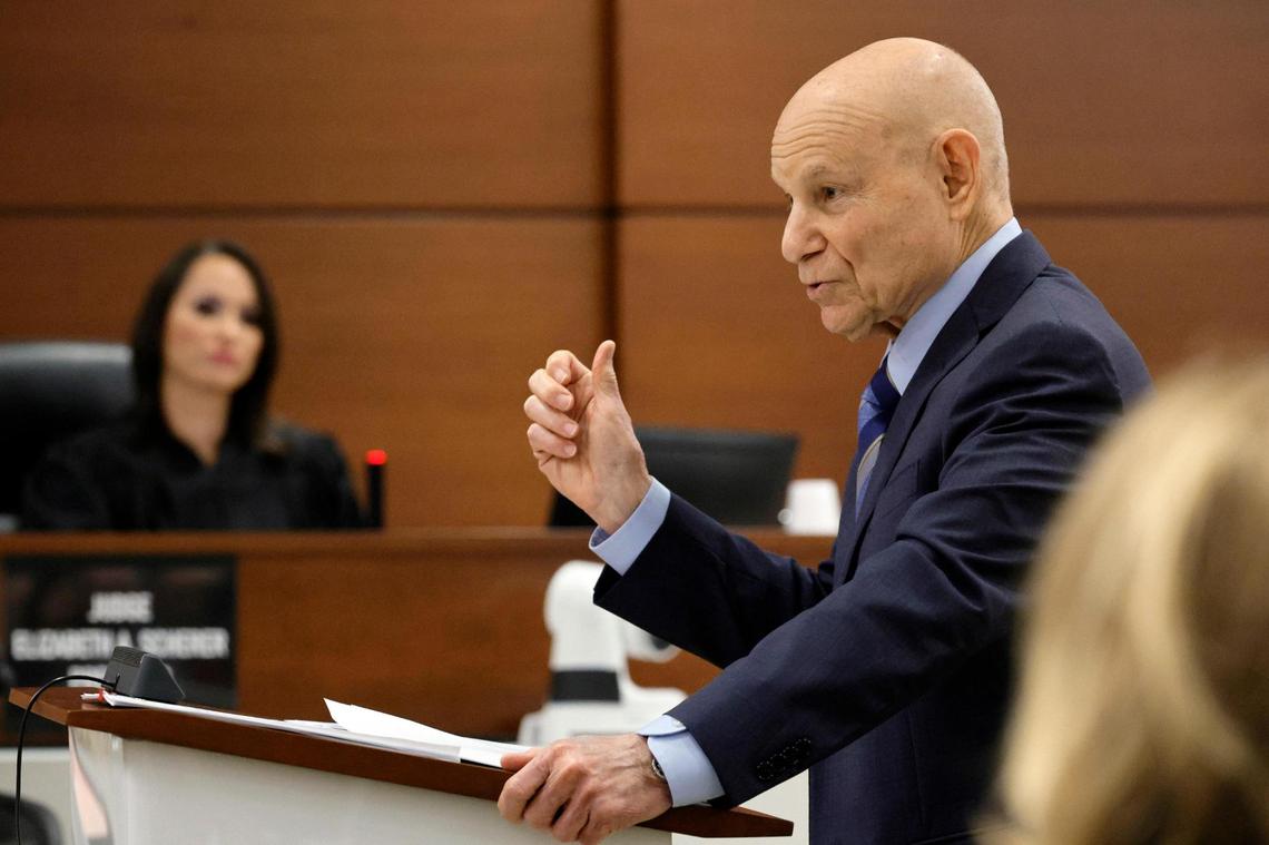 Assistant State Attorney Mike Satz gives his closing argument in the penalty phase of the trial of Marjory Stoneman Douglas High School shooter Nikolas Cruz at the Broward County Courthouse in Fort Lauderdale on Tuesday, Oct. 11, 2022.