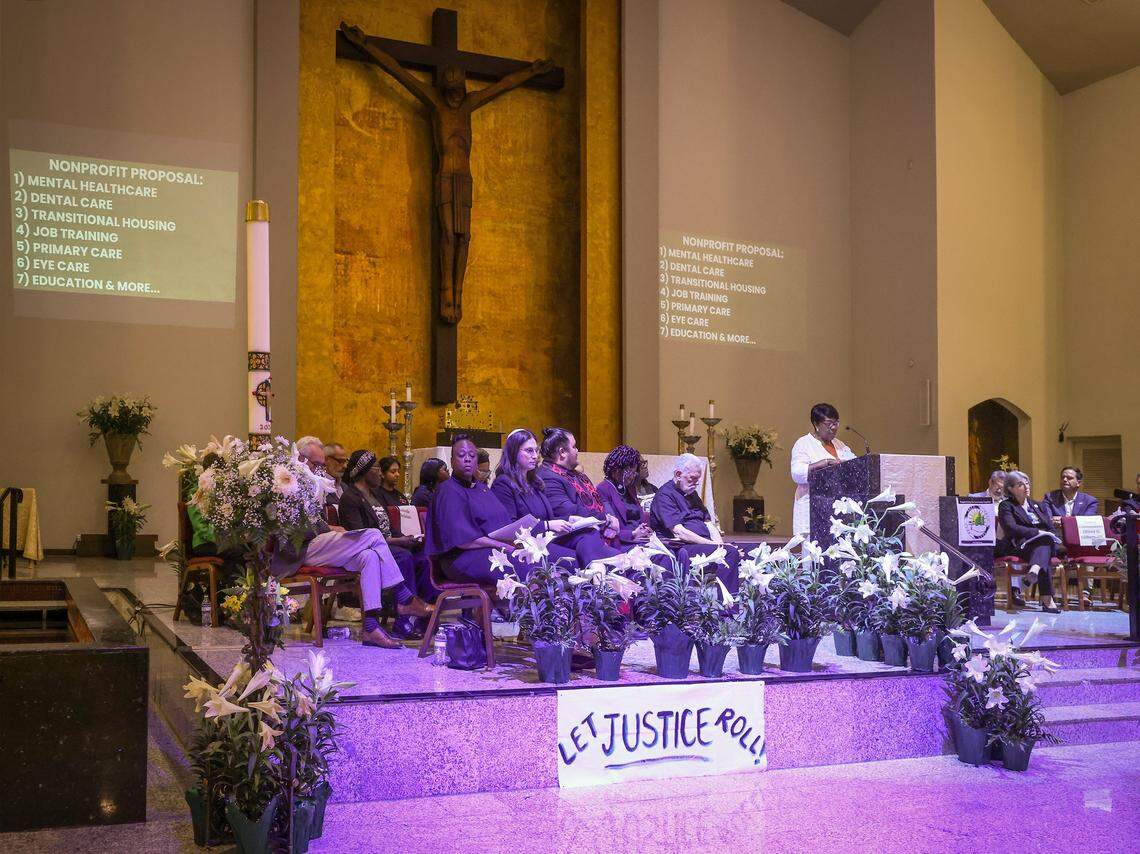 Religious leaders and local and county government officials gather for the Annual Nehemiah Action, a large community-based public assembly organized by faith-based and grassroots justice coalitions, to addresse issues of affordable housing and mental health. 