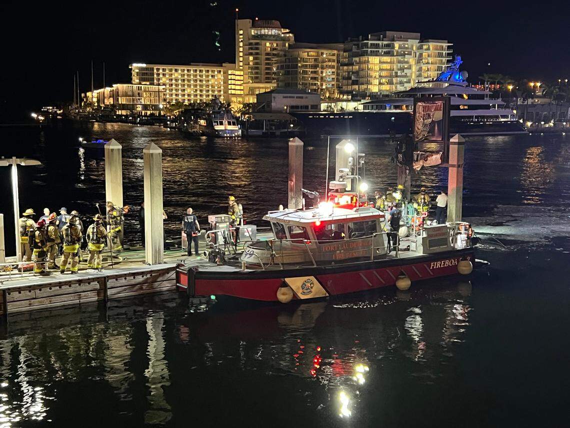Fort Lauderdale Fire Rescue responds to the Lauderdale Marina after a boat exploded on Monday, Dec. 23, 2024.