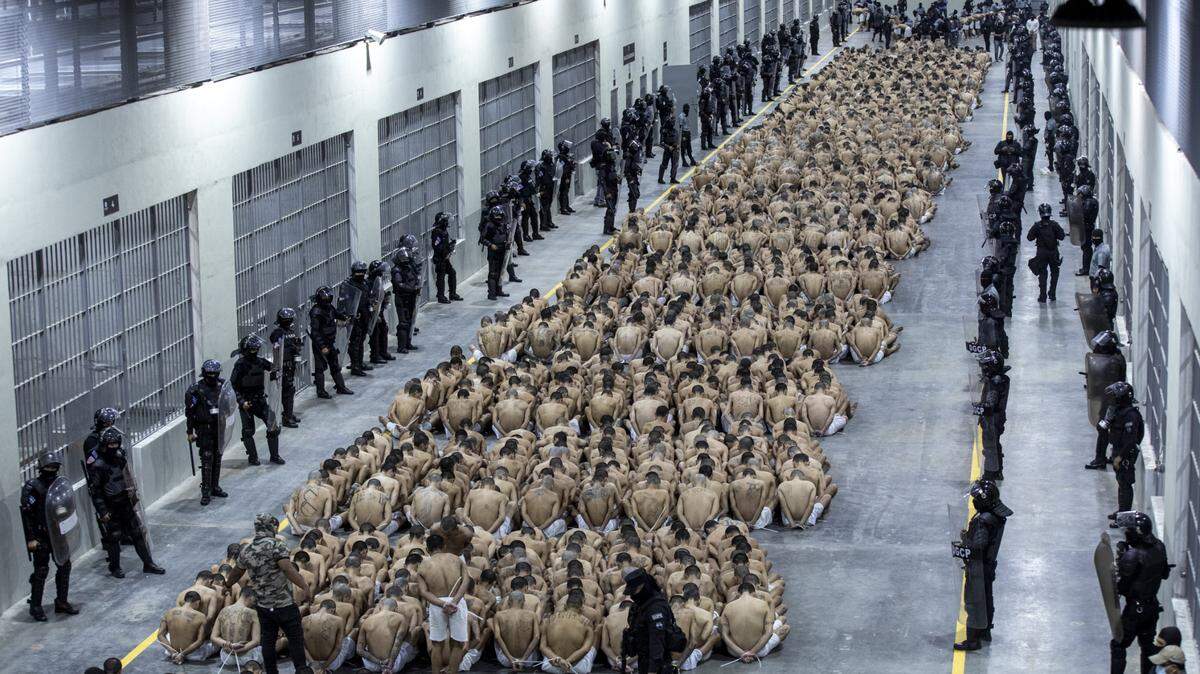 Detainees at the mega-prison Terrorist Confinement Centre (CECOT)on March 15, 2023 in Tecoluca, El Salvador.