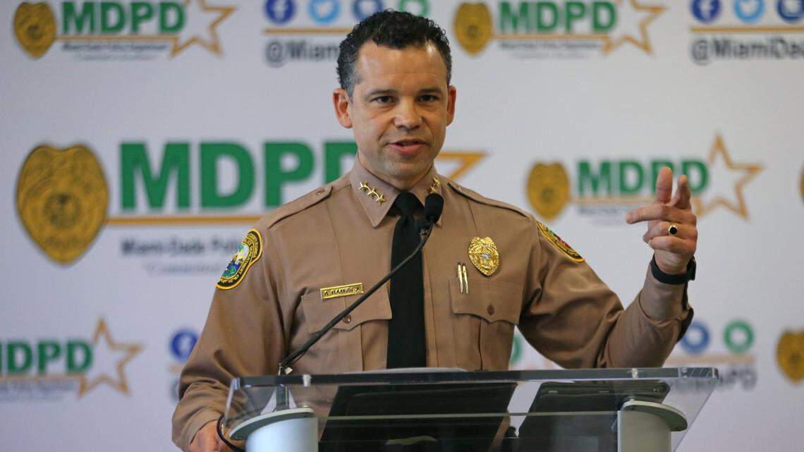 Newly appointed Miami-Dade Police Department director Alfredo “Freddy” Ramirez talks during the press conference at Miami-Dade Police Department Headquarters on Wednesday, January 8, 2020 in Miami.