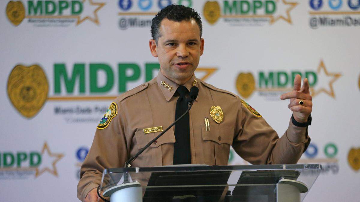 Miami-Dade Police Director Alfredo “Freddy” Ramirez at a press conference at headquarters on January 8, 2020, in Miami. He’s on medical leave after an apparent suicide attempt on July 23, 2023.