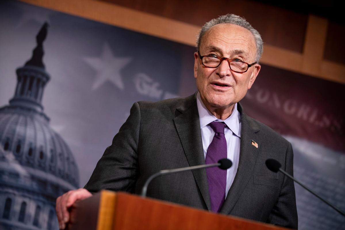 Senate Minority Leader Chuck Schumer (D-N.Y.) addresses a news conference following the weekly Senate Democrats luncheon on Capitol Hill, Tuesday, May 19, 2020 in Washington.