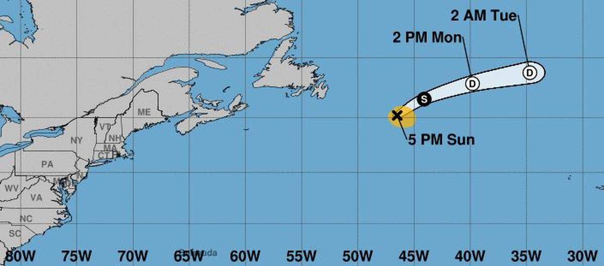 The projected path of Tropical Storm Don.