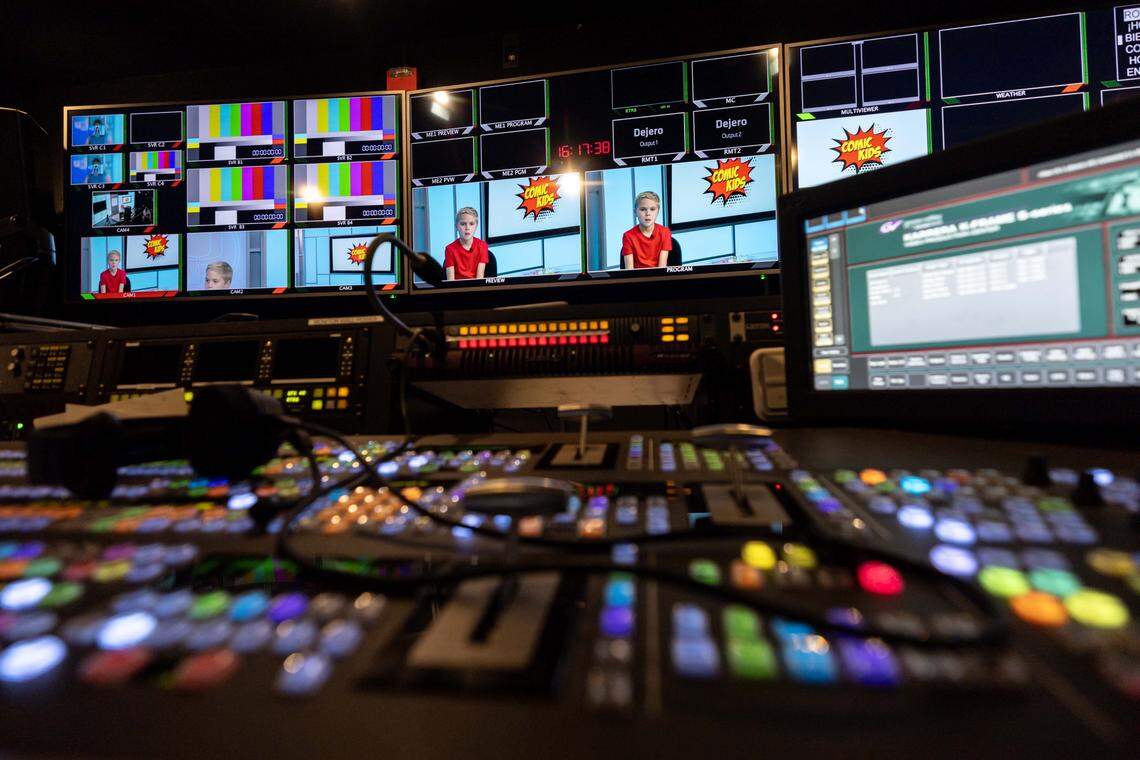 Behind-the-scenes look from the control room of a Comic Kids production for Ryan Seacrest Productions featuring Ronan Horth,10, at University of Miami's School of Communication on Wednesday, September 24, 2025, in Coral Gables, Fla.