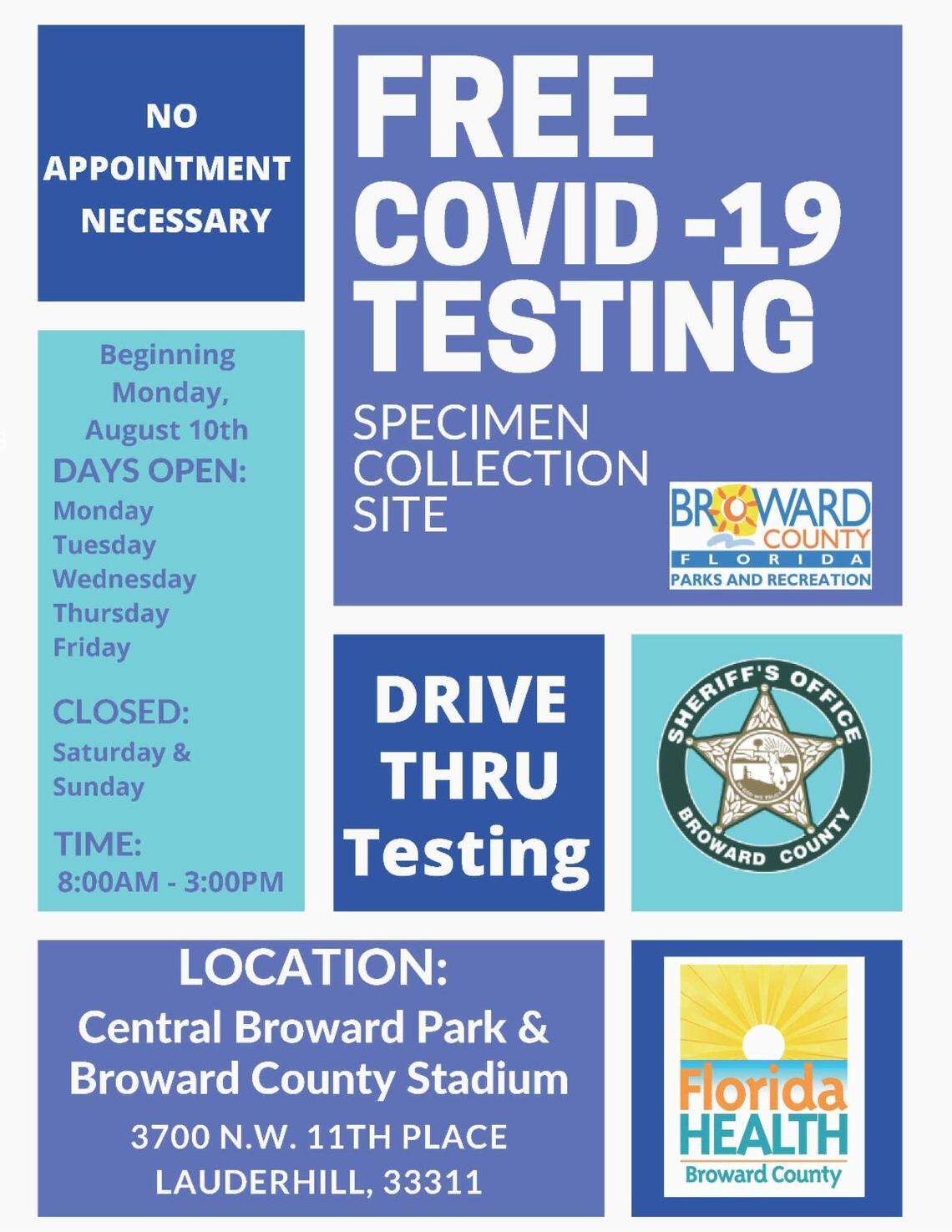 Broward’s Central Broward Park and Broward County Stadium COVID-19 test site.