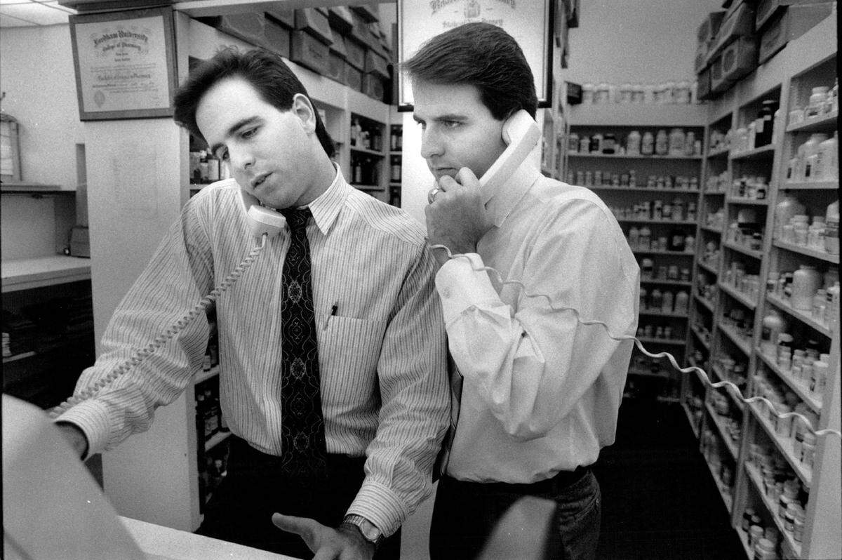 Jeff and Jay Rittenberg (Twins) hard at work at store Surf Drugs on Miami Beach.