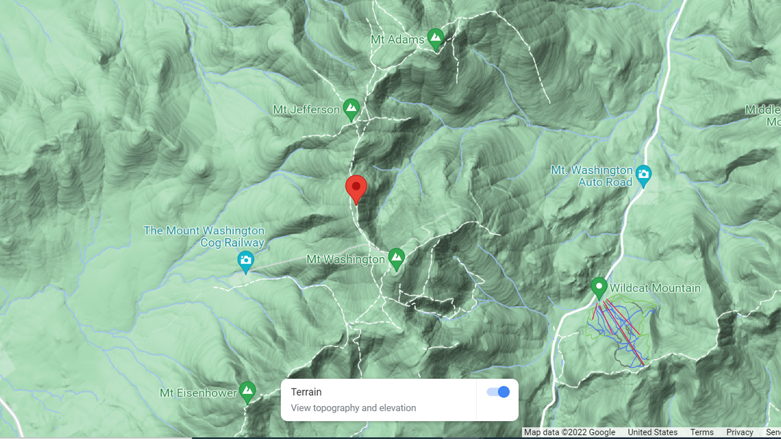 Rescue crews in New Hampshire searched for the endangered hiker near Mount Clay, which is marked above.