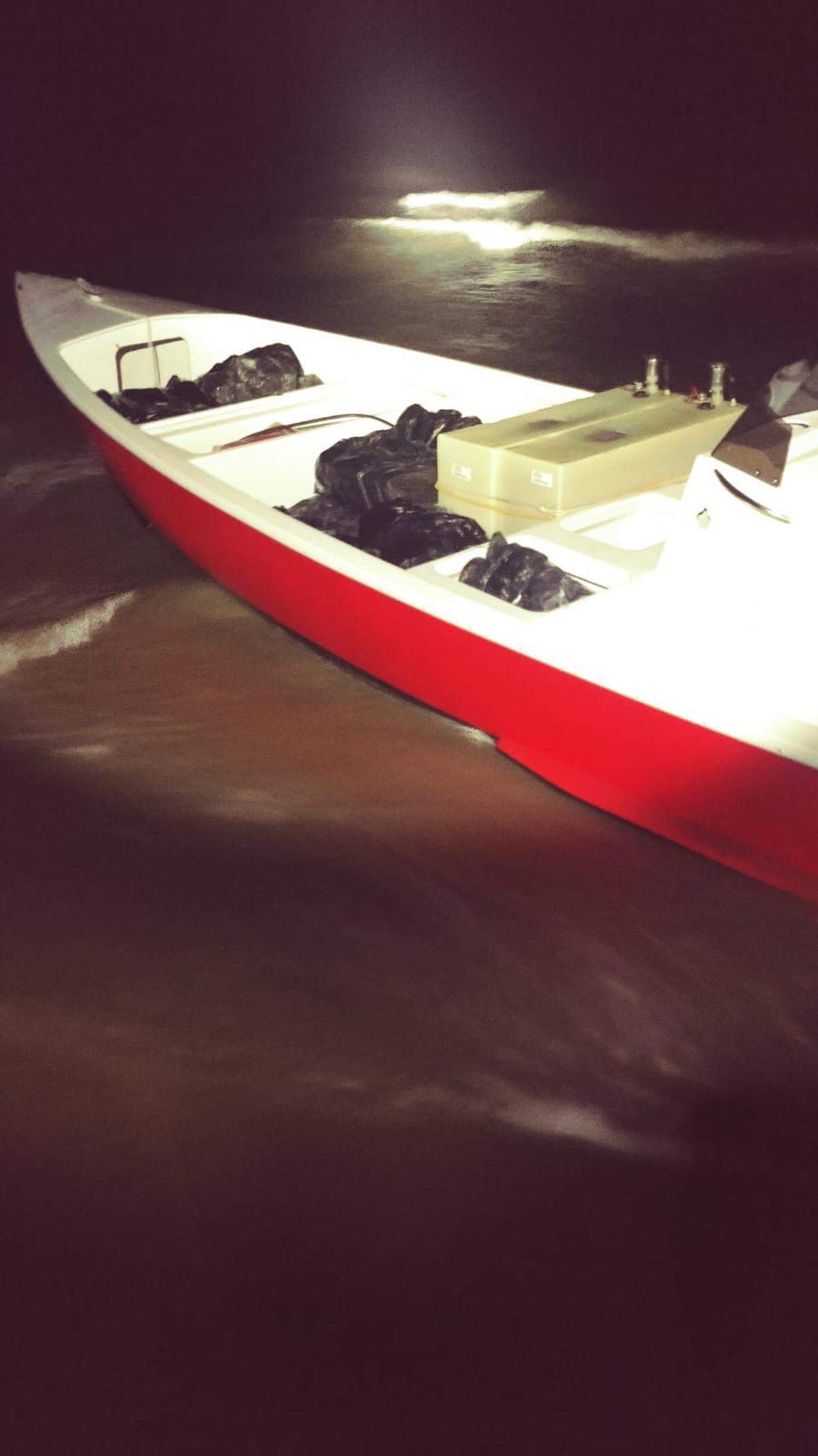 The “yola” style boat Customs and Border Protection says a Puerto Rican National Guard helicopter saw heading for Punta Santiago Monday night.