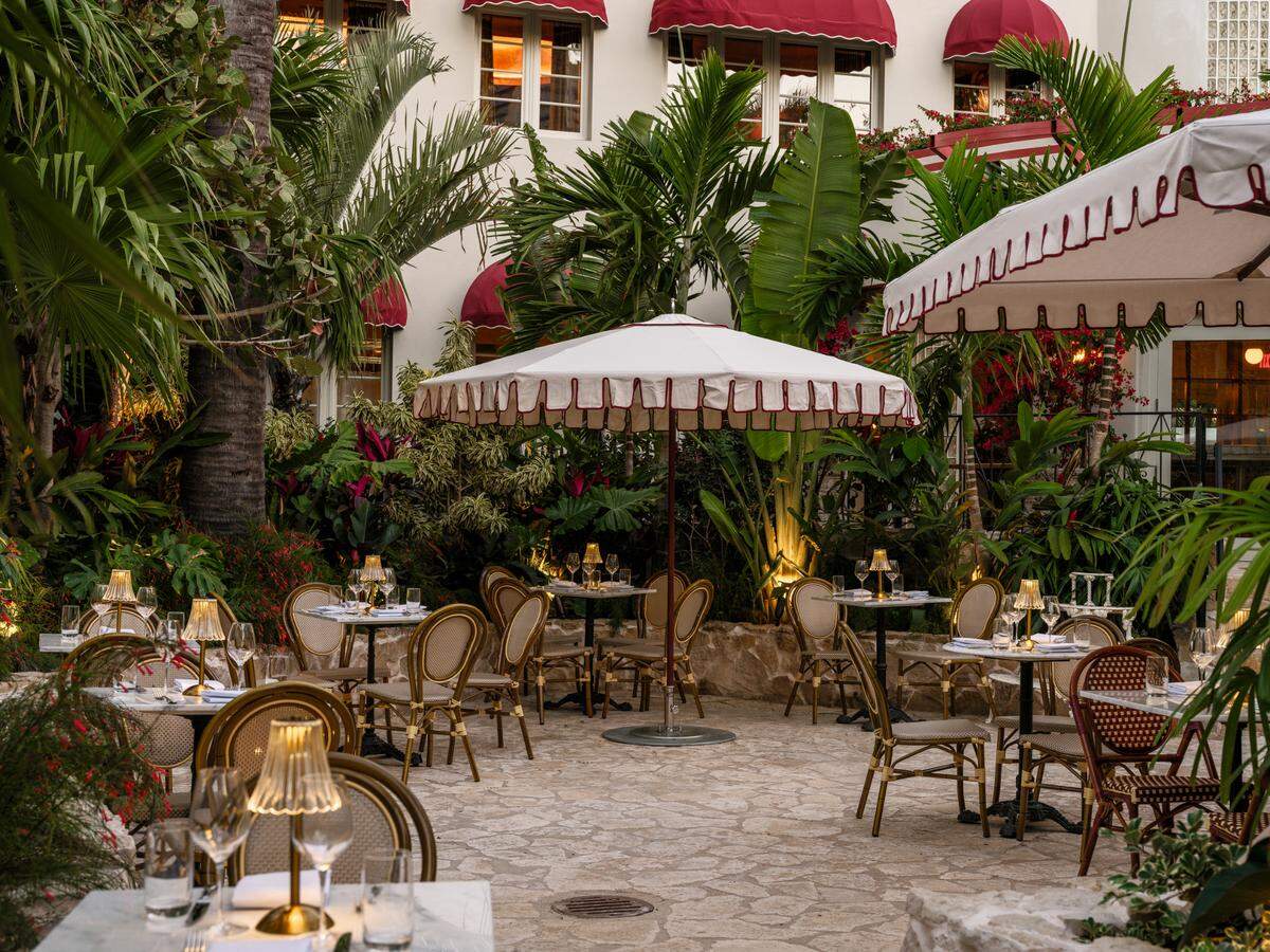 The outdoor garden at La Grande Boucherie in Miami Beach.