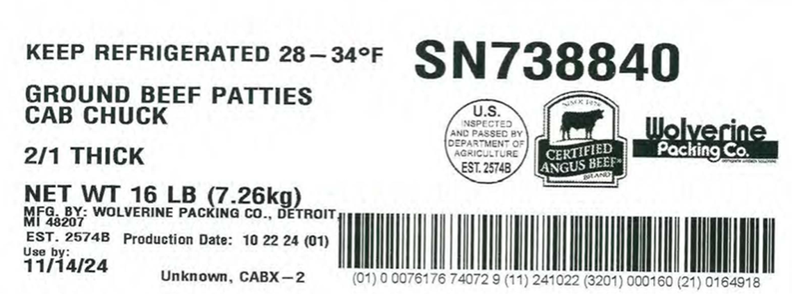 A label from one of the beef products recalled by Wolverine Packing Co.