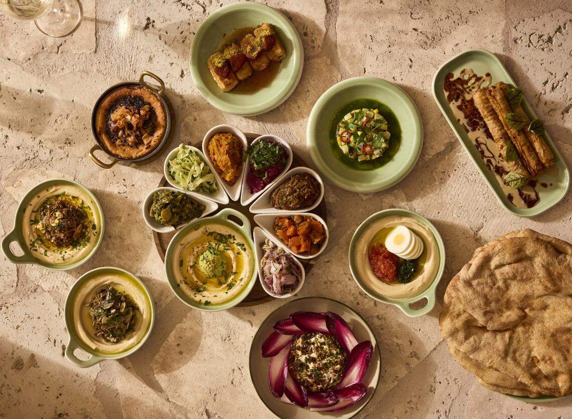 Dips are one of the mainstays on the menu of the Israeli restaurant Aviv in Miami Beach.
