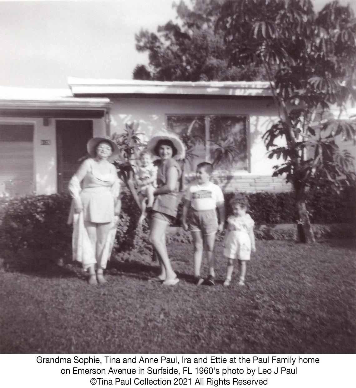 Grandma Sophie, Tina and Anne Paul, Ira and Ettie at the Paul Family home on Emerson Avenue in Surfside, 1960s.