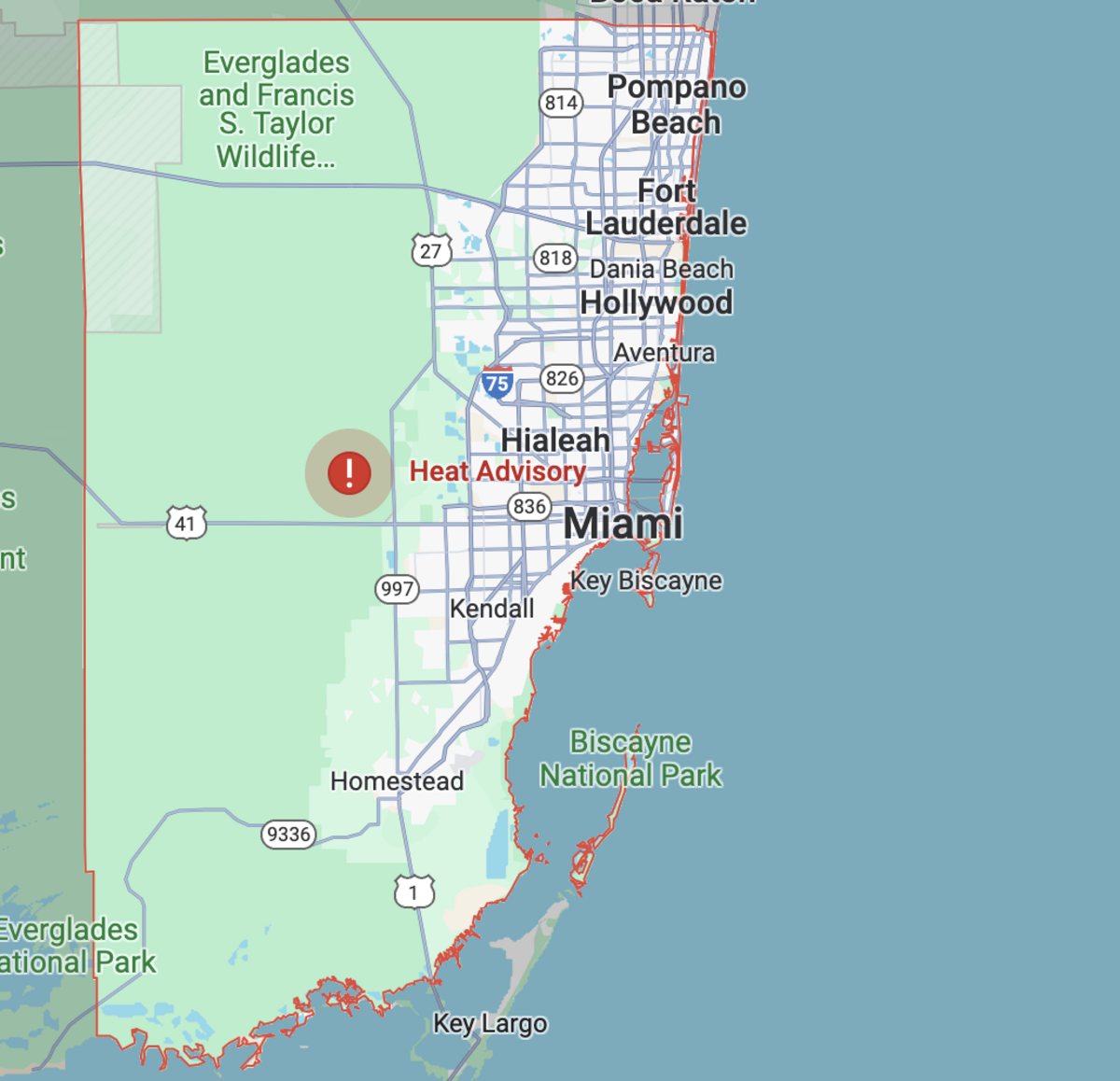 A heat advisory has been issued for Friday in the interior parts of Miami-Dade County and Broward County, including Miami, Fort Lauderdale, Kendall, Miramar, Hialeah, Florida City, Carol City, and Kendale Lakes.