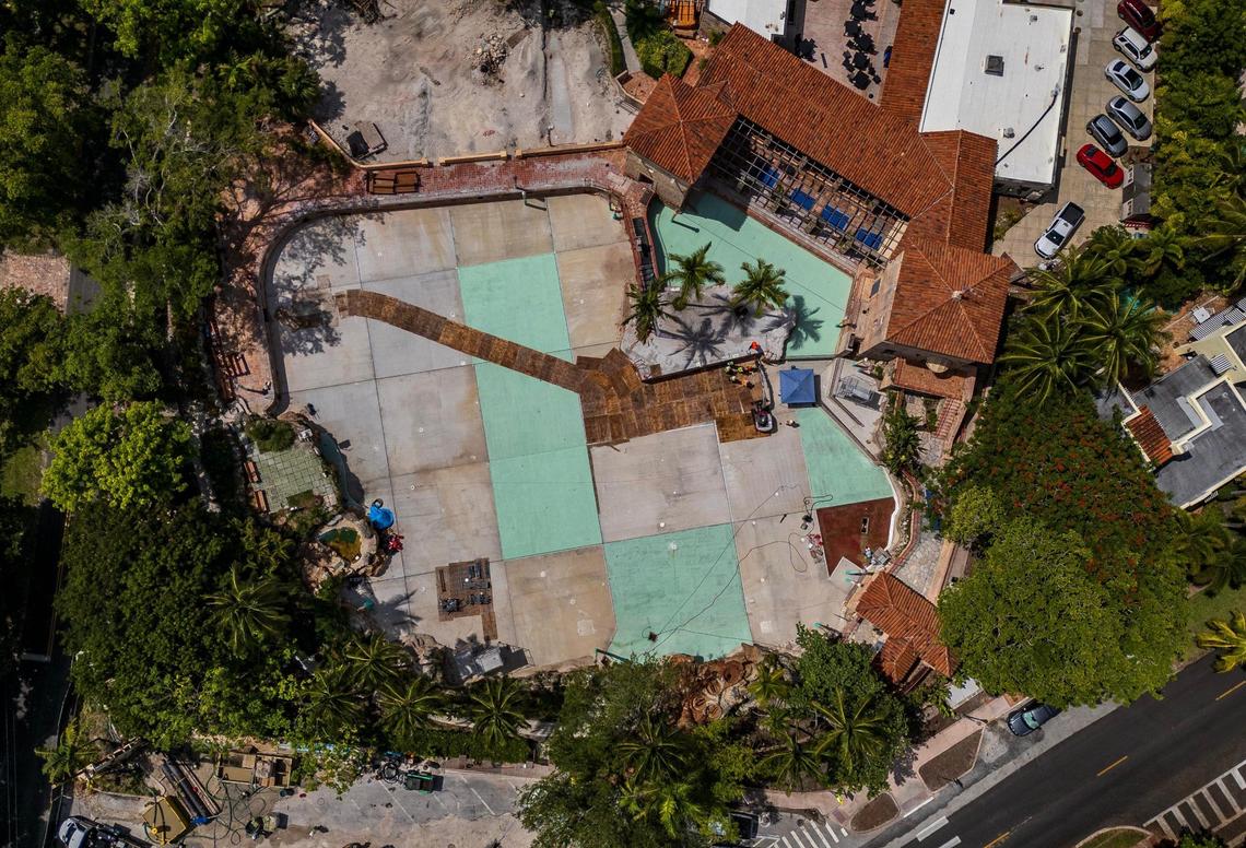 An aerial view of the Venetian Pool in Coral Gables, which is currently undergoing renovations, on Tuesday, July 22, 2025.