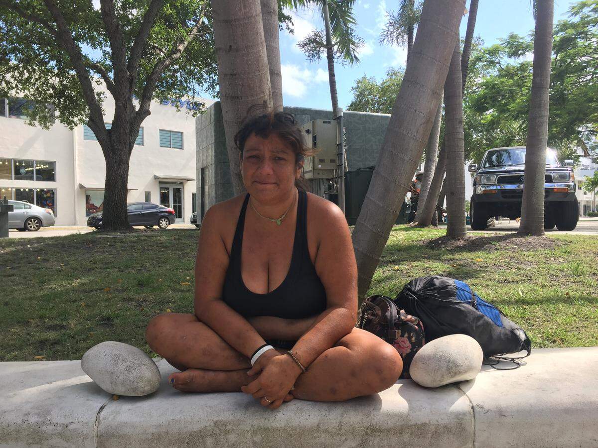 Raphaelle Lo, a homeless woman from Minnesota, has lived on the streets in Miami Beach for the past four years.