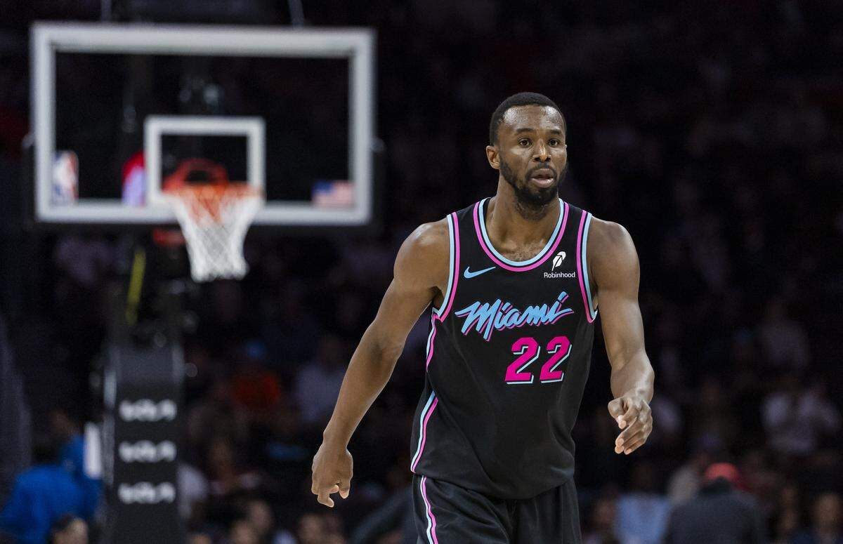 Miami Heat forward Andrew Wiggins (22) looks on after a play against the Cleveland Cavaliers in the second half of their NBA game at Kaseya Center on Nov. 12, 2025, in Miami.