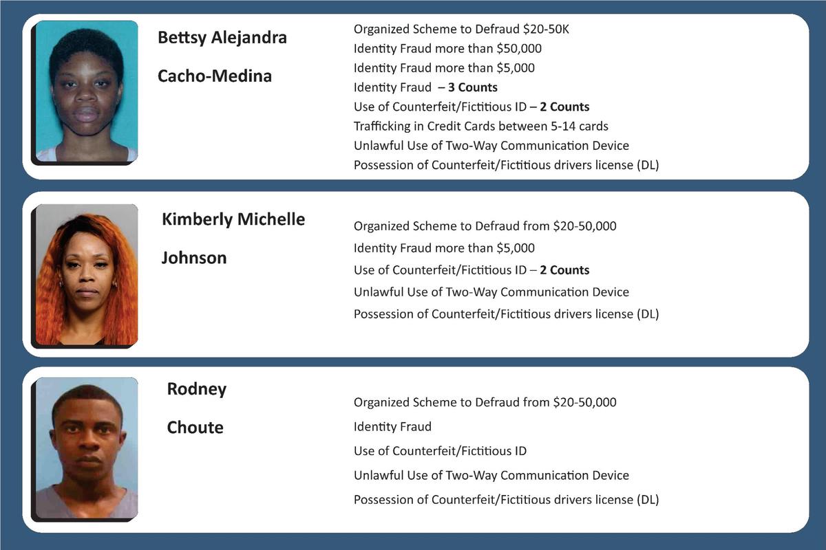 Miami-Dade State Attorney Katherine Fernandez Rundle on Sept. 8, 2021, announced three arrests made in identity theft cases that targeted victims from the Champlain Towers South condo collapse. Arrested were Betsy Alexandra Cacho Medina, 30, Rodney Choute, 38, and Kimberly Michelle Johnson, 34, all of Northeast Miami-Dade.