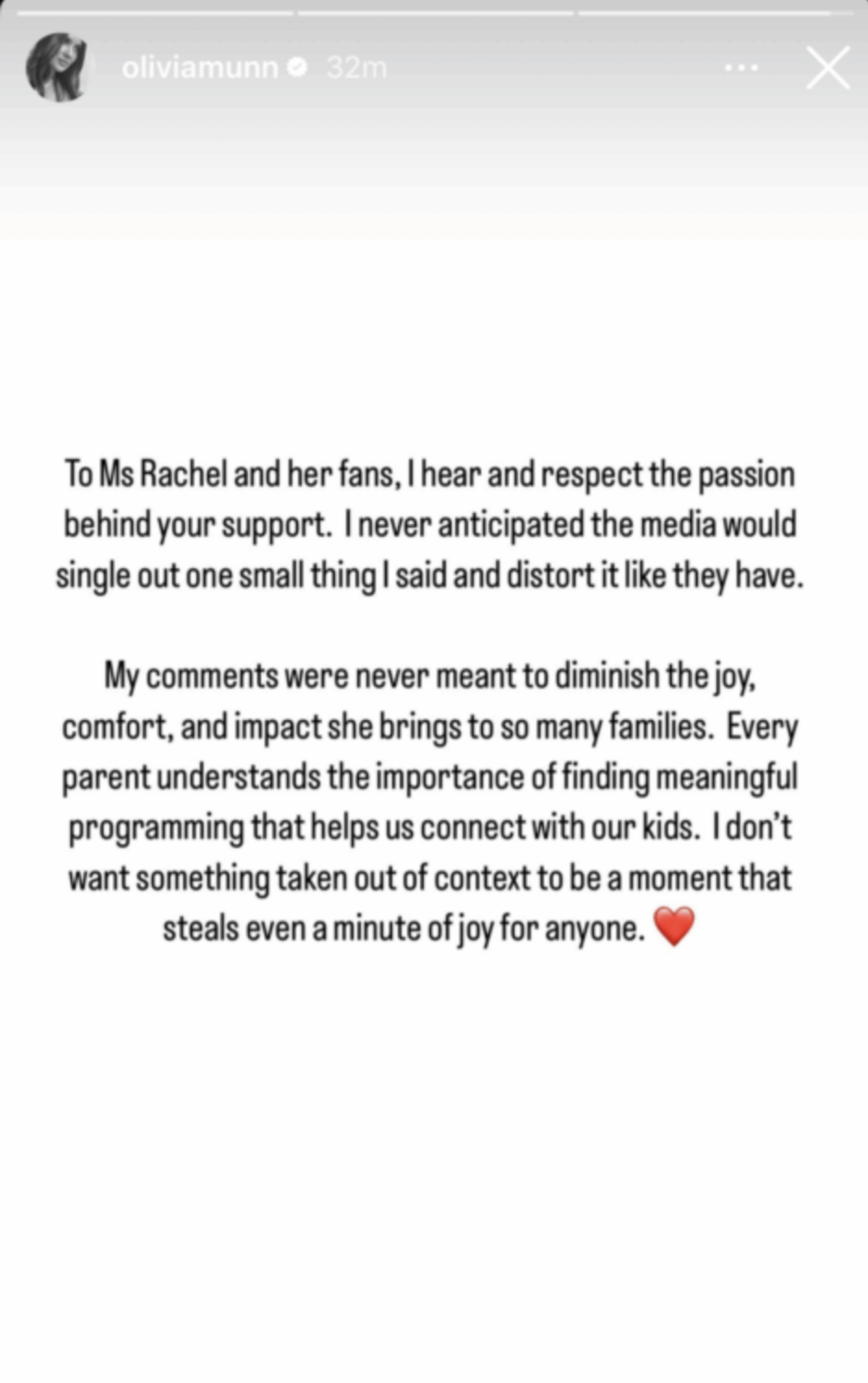 Olivia Munn shares additional statement after interview with People.