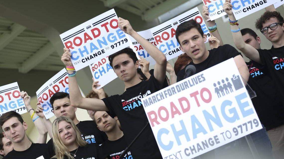 Students stage a “March for Our Lives” after the gun massacre at Marjory Stoneman Douglas High School in 2018.