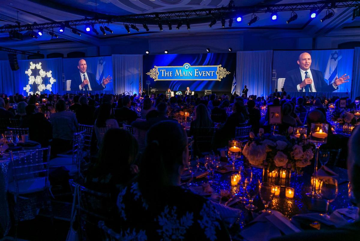 Israeli journalist and news anchor Tal Heinrich and Israel’s 13th Prime Minister Naftali Bennett have a conversation during the Greater Miami Jewish Federation’s The Main Event at the Loews Hotel on Monday, Feb. 20, 2023, in Miami Beach, Fla.