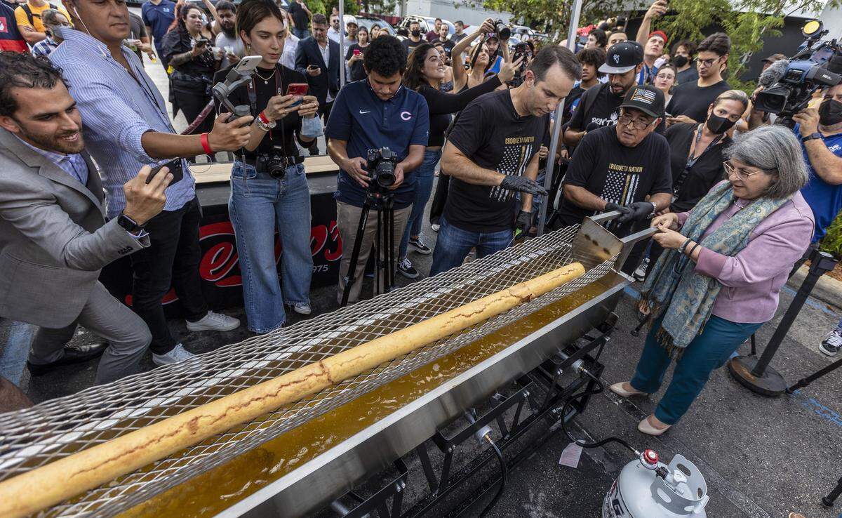 In 2021, Carlos Gazitua and Miami-Dade County Mayor Daniella Levine Cava presided over the cooking of a six-foot-long croqueta to celebrate National Croqueta Day on Oct. 1.