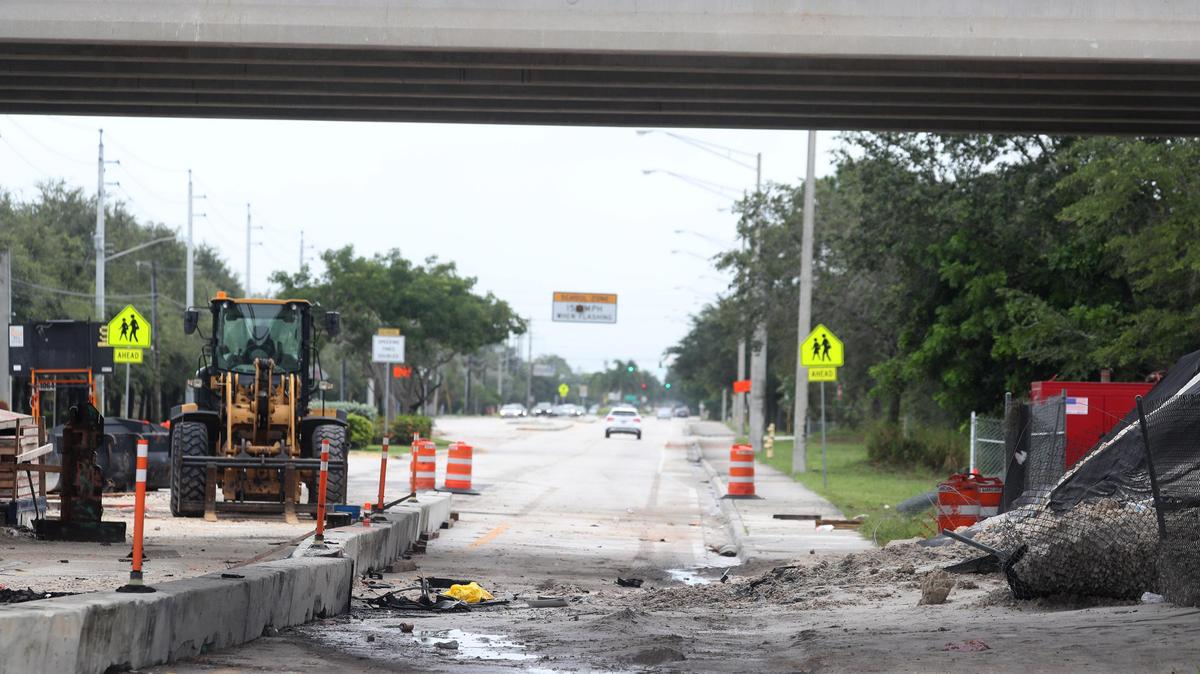 The scene where a car crashed into a piece of construction equipment on Douglas Road and the county line in Miramar killing the driver Aug. 1, 2019.