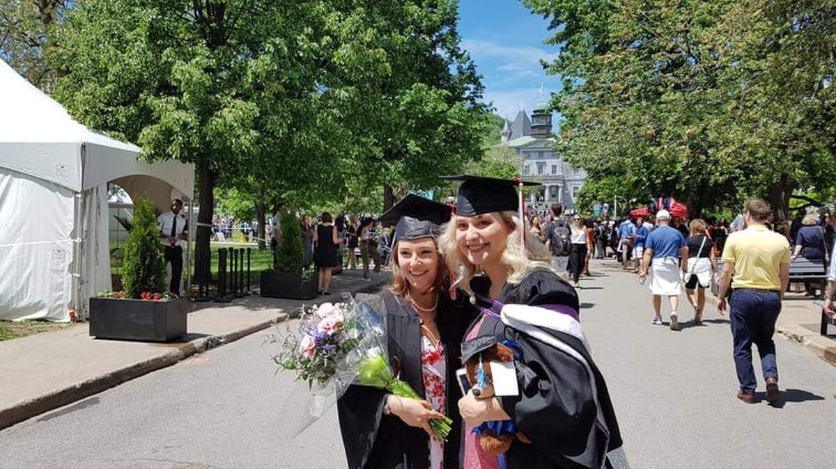 Michelle Pazos and Anastasia Gromova at their graduation from McGill University in 2018.