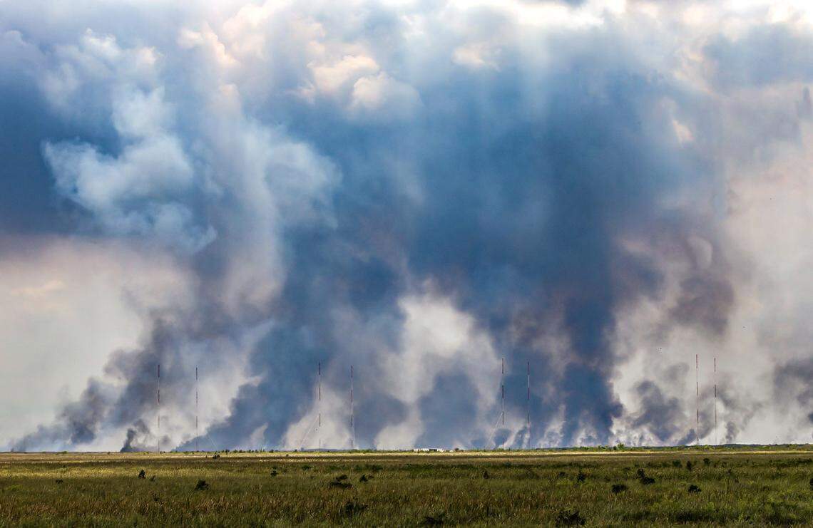 Smoke rises from a large wildfire on the south side of Tamiami Trail on Tuesday, April 28, 2026.