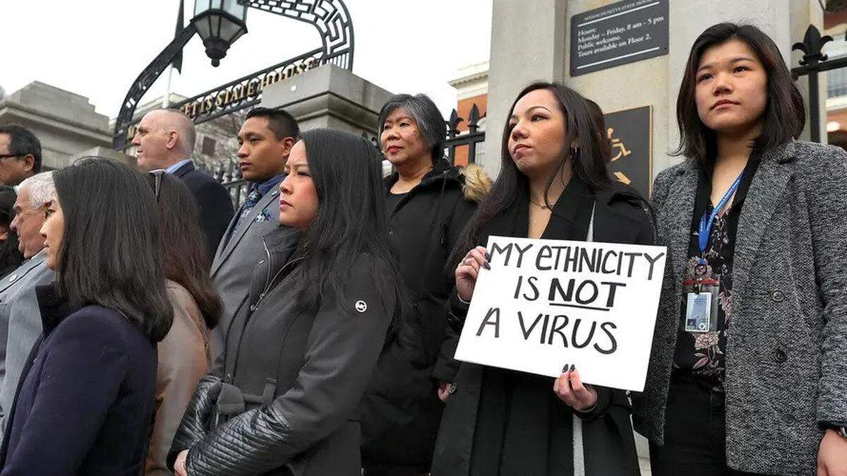 Members of the Asian-American Commission held a press conference at the Massachusetts State House in March to condemn racism toward Asian Americans because of the coronavirus.