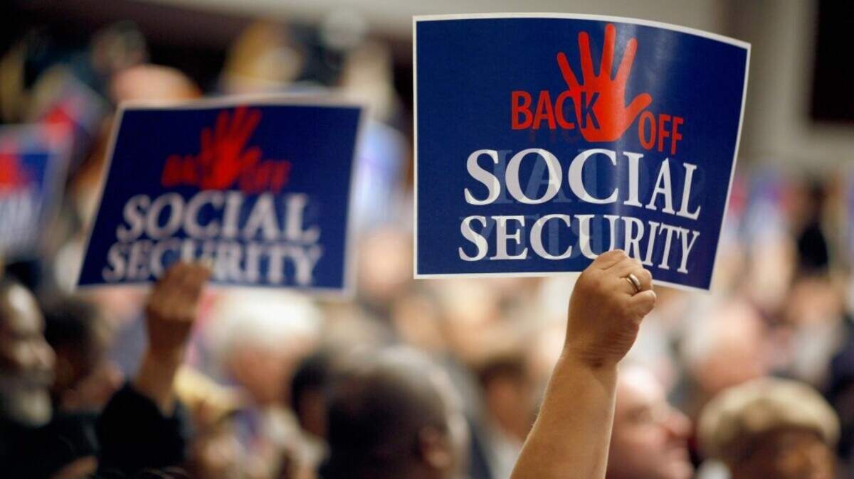 Social Security advocates take part in a rally in the Dirksen Senate Office Building in Washington, D.C., in 2016.